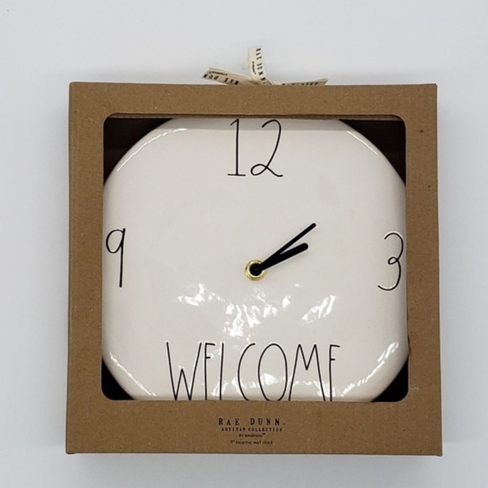 Rae Dunn Artisan Collection Welcome 9 Inch Ceramic Wall Clock New